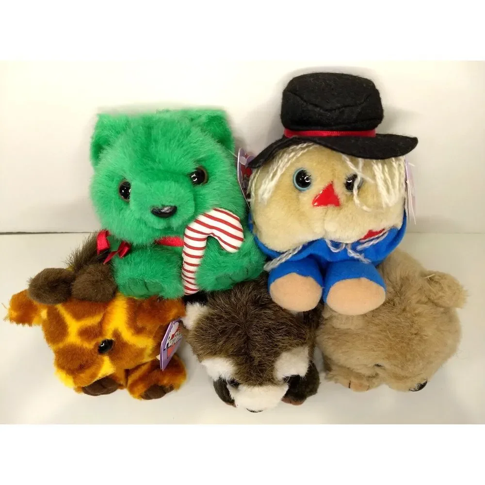 VTG PUFFKINS Plush Halloween Patches &‎ Christmas Jingles + Bear Raccoon Giraffe